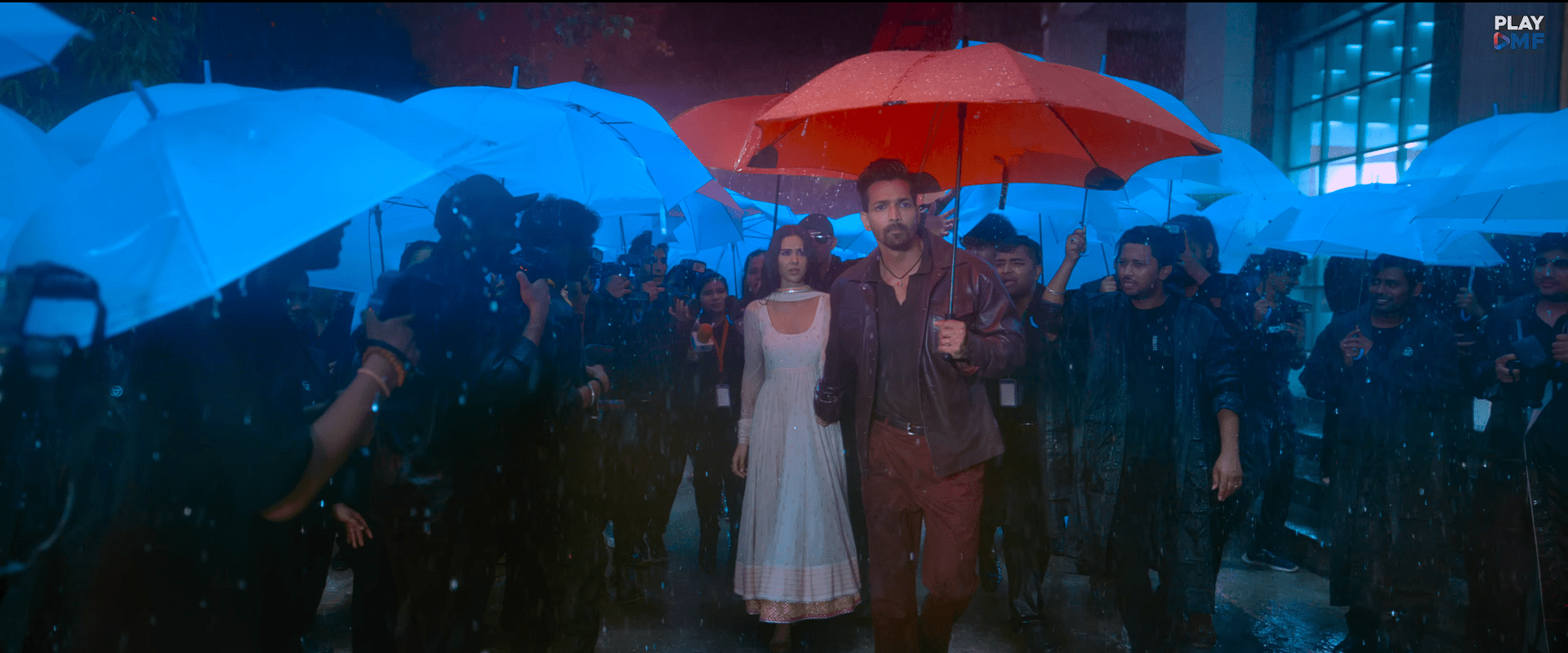 Hero Taking Heroine with Umbrella 